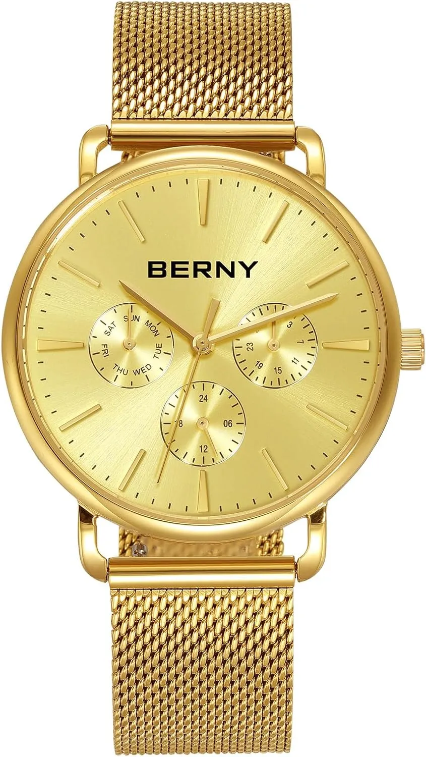 Dials Quick Release Stainless Steel Mesh Band BERNY Quartz exemplary Watch for Men Miyota 6P29 Movement Male Fashion Wirstwatch Waterproof Men's Cusual Watch Multifunction 
