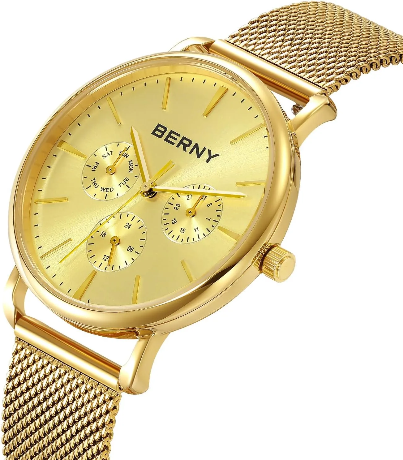 Dials Quick Release Stainless Steel Mesh Band BERNY Quartz exemplary Watch for Men Miyota 6P29 Movement Male Fashion Wirstwatch Waterproof Men's Cusual Watch Multifunction 