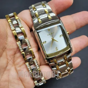 Diamond Stainless Steel & Bracelet Style-2345908-1199 Jewelry For Men Luxury Two Tone Bling reproach mime ceremonial subterranean plot Lab 