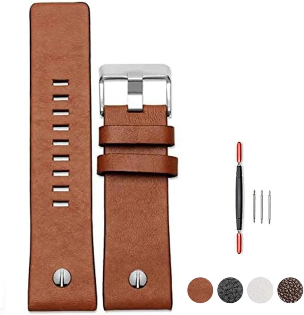 Diesel Watches ZHUOLEI Diesel Calfskin Leather Watch Band Litchi Pattern Strap with Tool 22mm 24mm 26mm 28mm adorn 30mm Replacement for Men's 