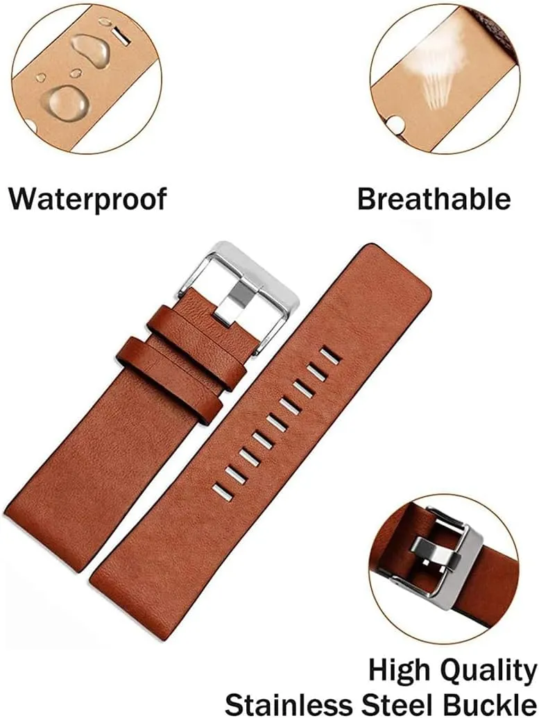 Diesel Watches ZHUOLEI Diesel Calfskin Leather Watch Band Litchi Pattern Strap with Tool 22mm 24mm 26mm 28mm adorn 30mm Replacement for Men's 