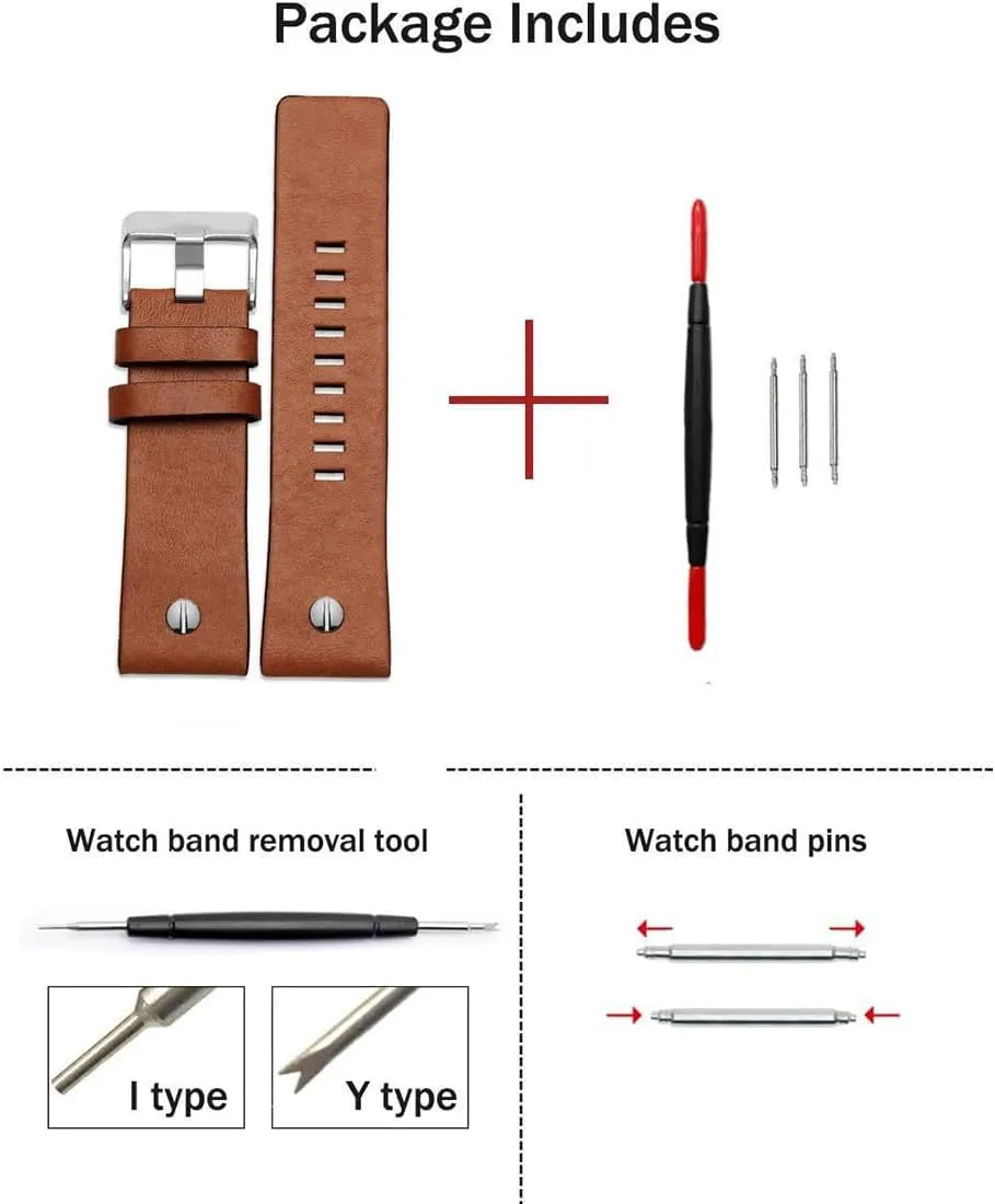 Diesel Watches ZHUOLEI Diesel Calfskin Leather Watch Band Litchi Pattern Strap with Tool 22mm 24mm 26mm 28mm adorn 30mm Replacement for Men's 