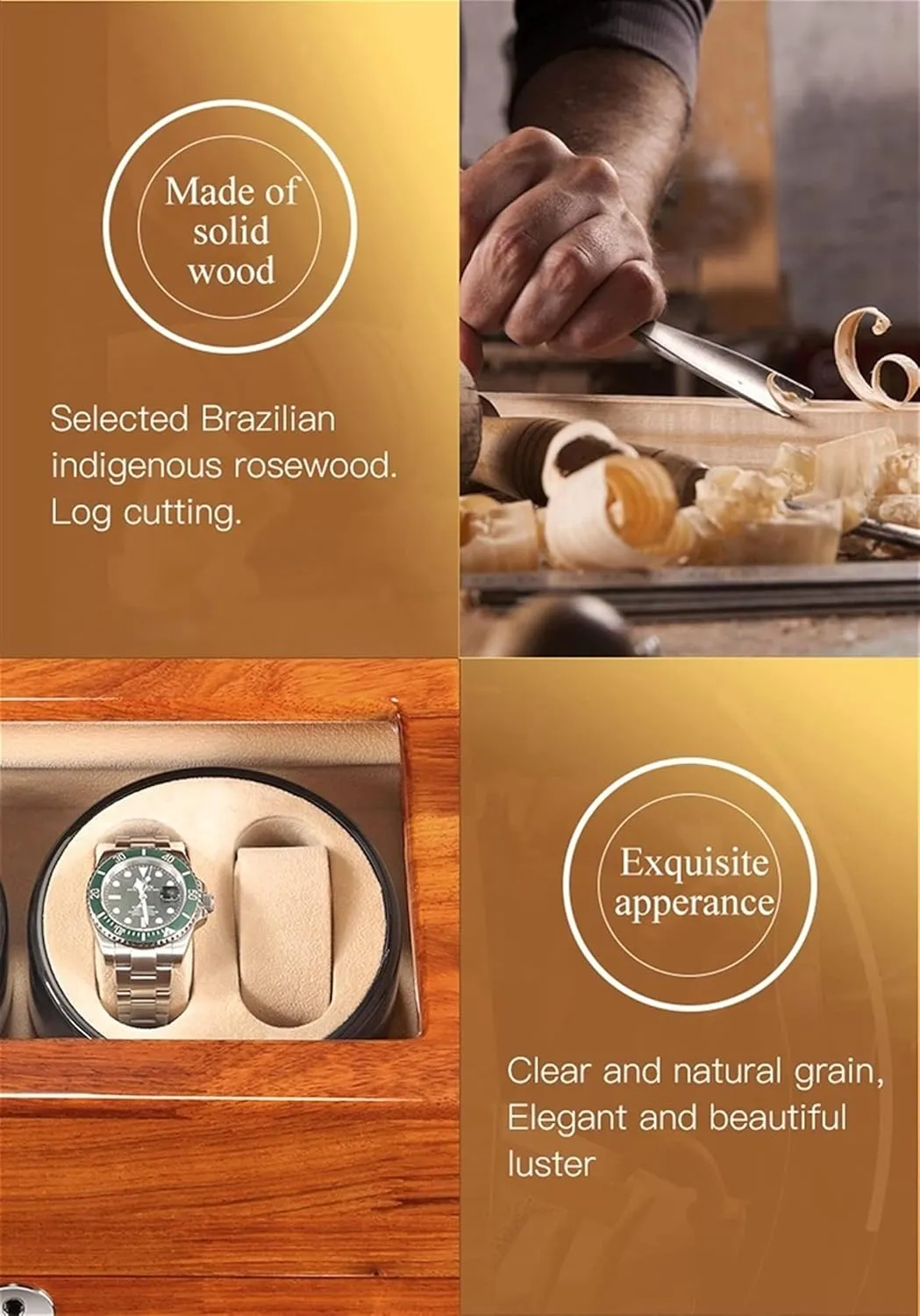 Display BoxRosewood beige Watch Display Box Solid Wood Double Watch Winder Withquiet Motor And utensil dual Flexible Watch Pillow,Automatic Watch Winder Storage 