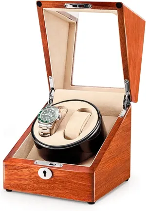 Display BoxRosewood beige Watch Display Box Solid Wood Double Watch Winder Withquiet Motor And utensil dual Flexible Watch Pillow,Automatic Watch Winder Storage 