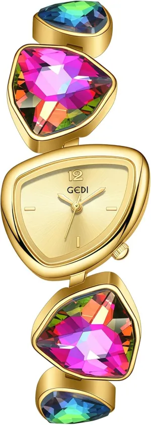 distract Watch Irregular Gold Dial Colorful Crystal Gemstones Fashion Jewelry Wristwatch for Parties & Gifts Gosasa Luxury Bracelet Quartz 