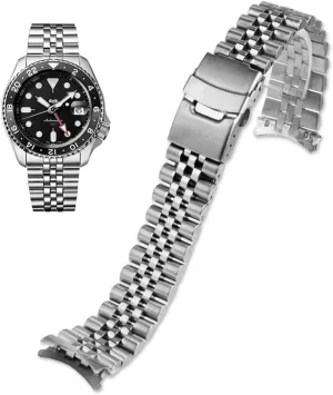 Double FlipLock Buckle Silver Black Stainless Steel Watch Band Curved Ends Tapered 18mm 19mm 20mm 21mm 22mm 24mmFlexible Metal Watch reelect Strap Smartwatch Bracelet Deployment 