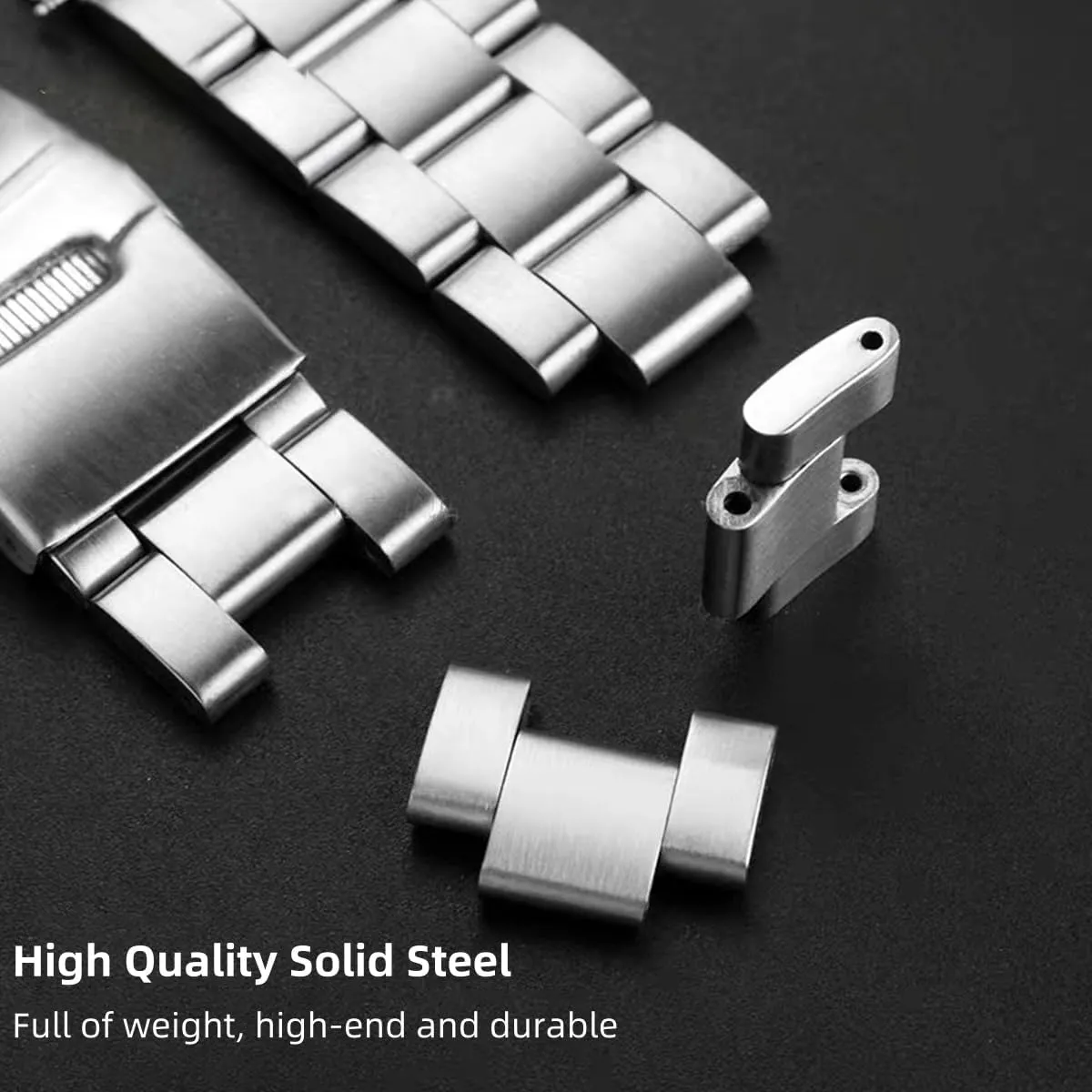 Double FlipLock Buckle Silver Black Stainless Steel Watch Band Curved Ends Tapered 18mm 19mm 20mm 21mm 22mm 24mmFlexible Metal Watch reelect Strap Smartwatch Bracelet Deployment 