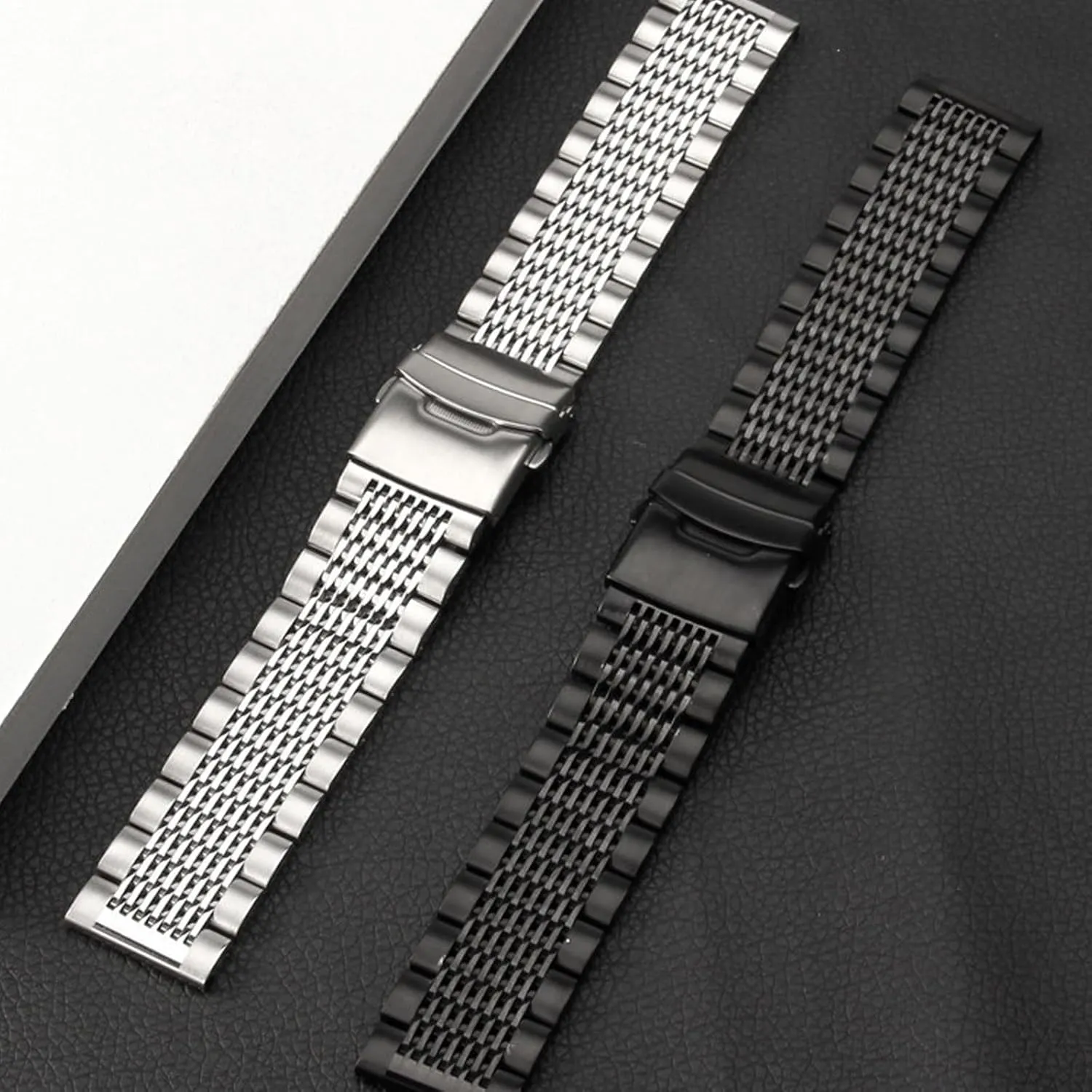 Double-Lock Deployment Clasp tray dot Polished Watch Bracelet 18mm 20mm 22mm 24mm Universal Replacement Band for Men Women Stainless Steel Watch Band Quick Release Matte Metal Replacement Strap with 