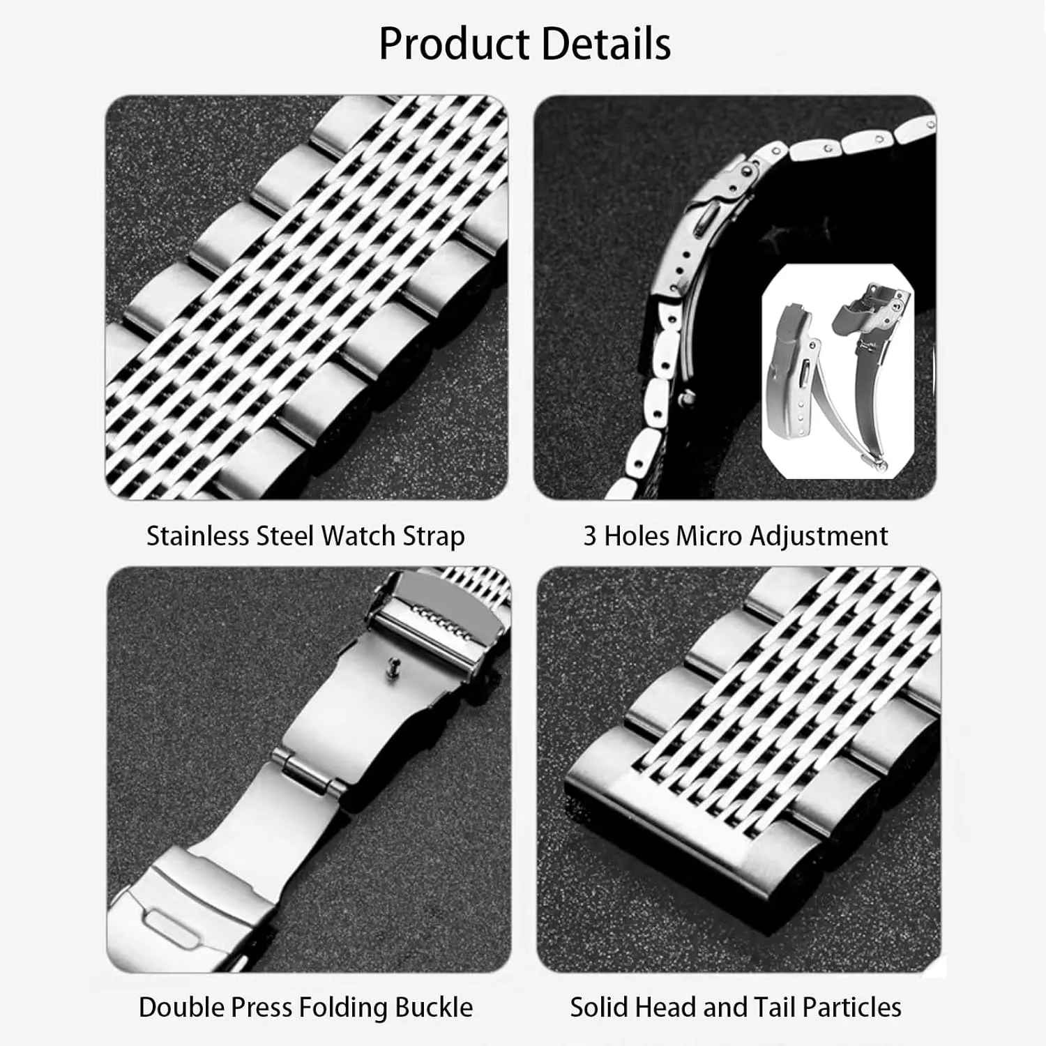 Double-Lock Deployment Clasp tray dot Polished Watch Bracelet 18mm 20mm 22mm 24mm Universal Replacement Band for Men Women Stainless Steel Watch Band Quick Release Matte Metal Replacement Strap with 