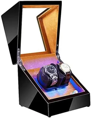 Double Watch Winder for Automatic Watches with LED Illumination Piano Paint Exterior Soft Flexible neoclassical bean property Watch Pillow Dual Power Mechanical Watch Shaker 