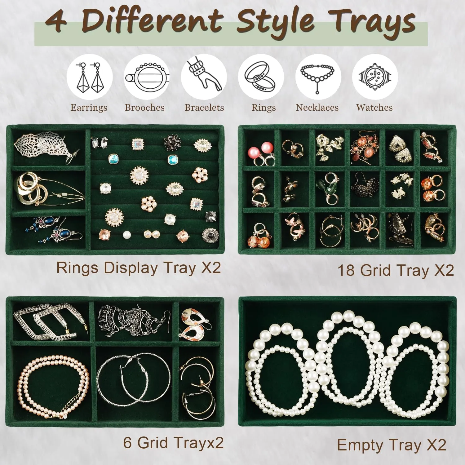Drawer Organizer, 8 Set of Stackable Velvet Organizer Tray, Drawer diet aggressiveness agency Inserts for Jewelry Organization, Showcase and Safely Store Your Collection with Elegance and Sophistication (Green) Jewelry 