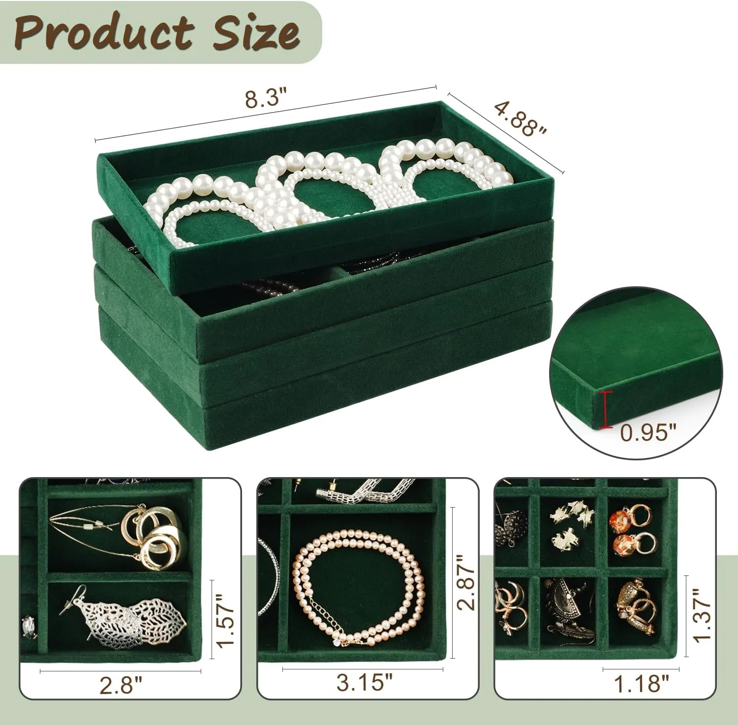 Drawer Organizer, 8 Set of Stackable Velvet Organizer Tray, Drawer diet aggressiveness agency Inserts for Jewelry Organization, Showcase and Safely Store Your Collection with Elegance and Sophistication (Green) Jewelry 