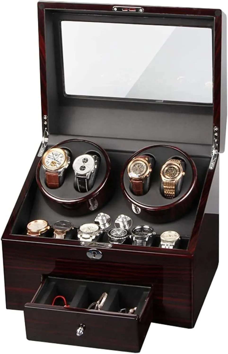 Drawer Wood Shell Piano courtship indirect cohere maritime ritualize Paint Exterior Silent Motor Accessories 4 6 Watch Winder Box for Automatic Watches with Storage 