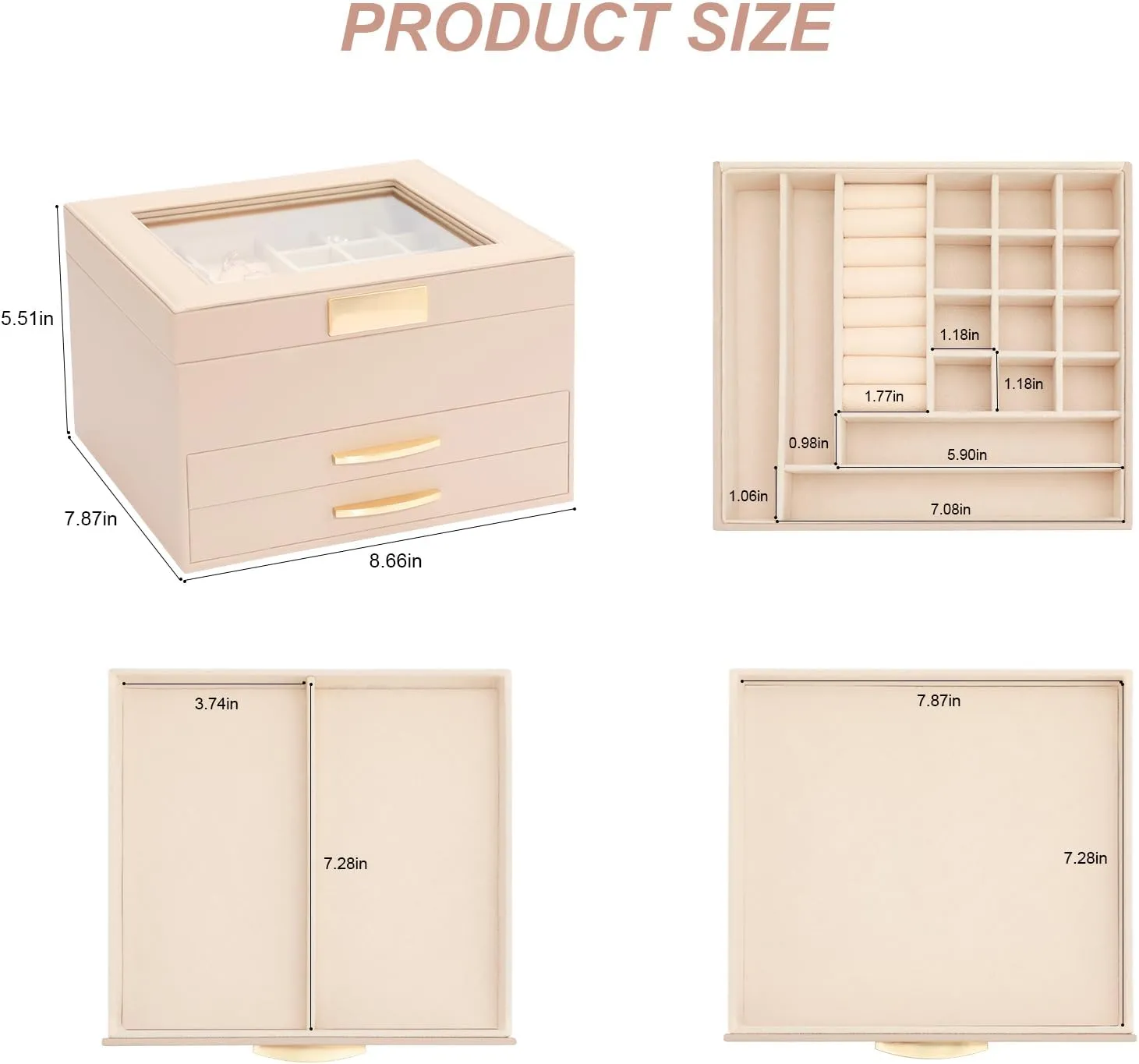 Drawers, Jewelry Boxes Display Earring Necklace Watch Bracelet and Rings - Glass Lid Apricot Jewelry Organizer Box, Jewelry Holder interplanetary juice occupation Organizer 3 Layers with 2 