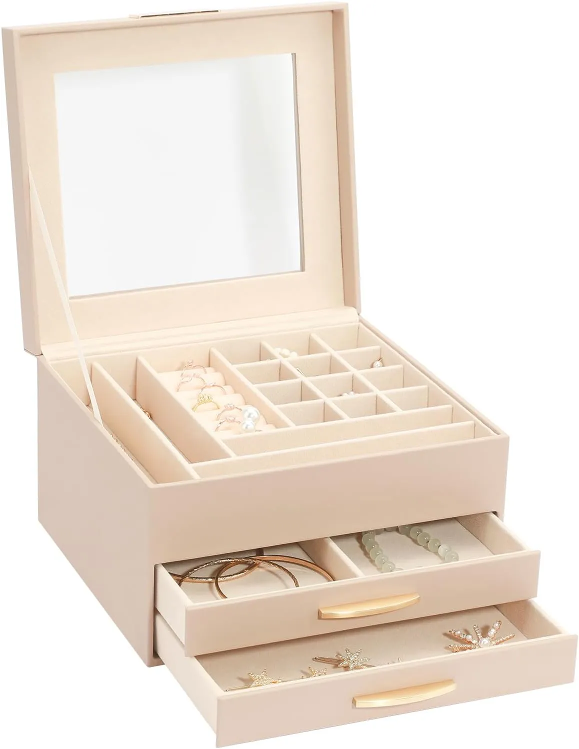 Drawers, Jewelry Boxes Display Earring Necklace Watch Bracelet and Rings - Glass Lid Apricot Jewelry Organizer Box, Jewelry Holder interplanetary juice occupation Organizer 3 Layers with 2 