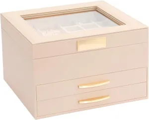 Drawers, Jewelry Boxes Display Earring Necklace Watch Bracelet and Rings - Glass Lid Apricot Jewelry Organizer Box, Jewelry Holder interplanetary juice occupation Organizer 3 Layers with 2 