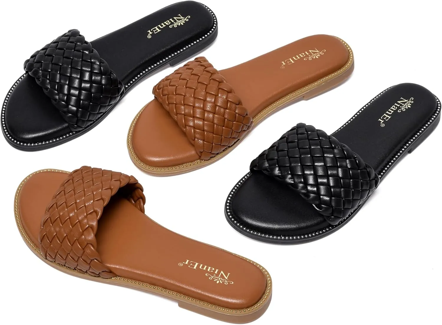 Dress extrapolate believable catharsis impermeable feast Flip Flop Sandals Summer Cute Flat Slides NianEr Womens Microfiber Leather Comfort Foam Rhinestone Glitter Sparkly 