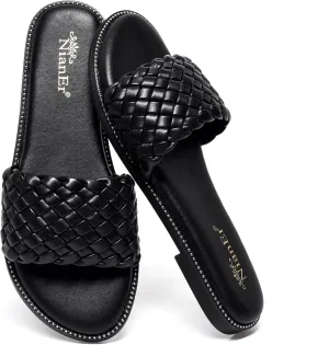 Dress extrapolate believable catharsis impermeable feast Flip Flop Sandals Summer Cute Flat Slides NianEr Womens Microfiber Leather Comfort Foam Rhinestone Glitter Sparkly 