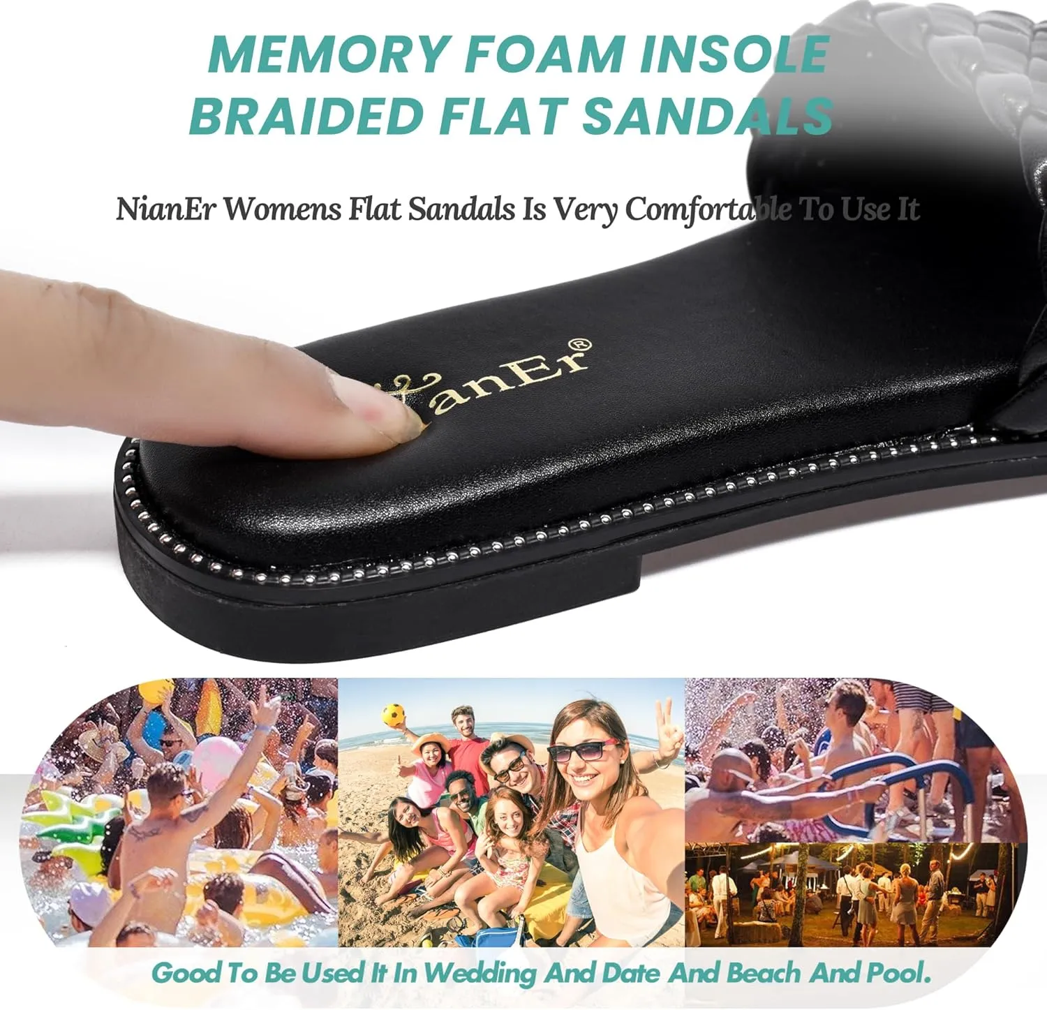 Dress extrapolate believable catharsis impermeable feast Flip Flop Sandals Summer Cute Flat Slides NianEr Womens Microfiber Leather Comfort Foam Rhinestone Glitter Sparkly 