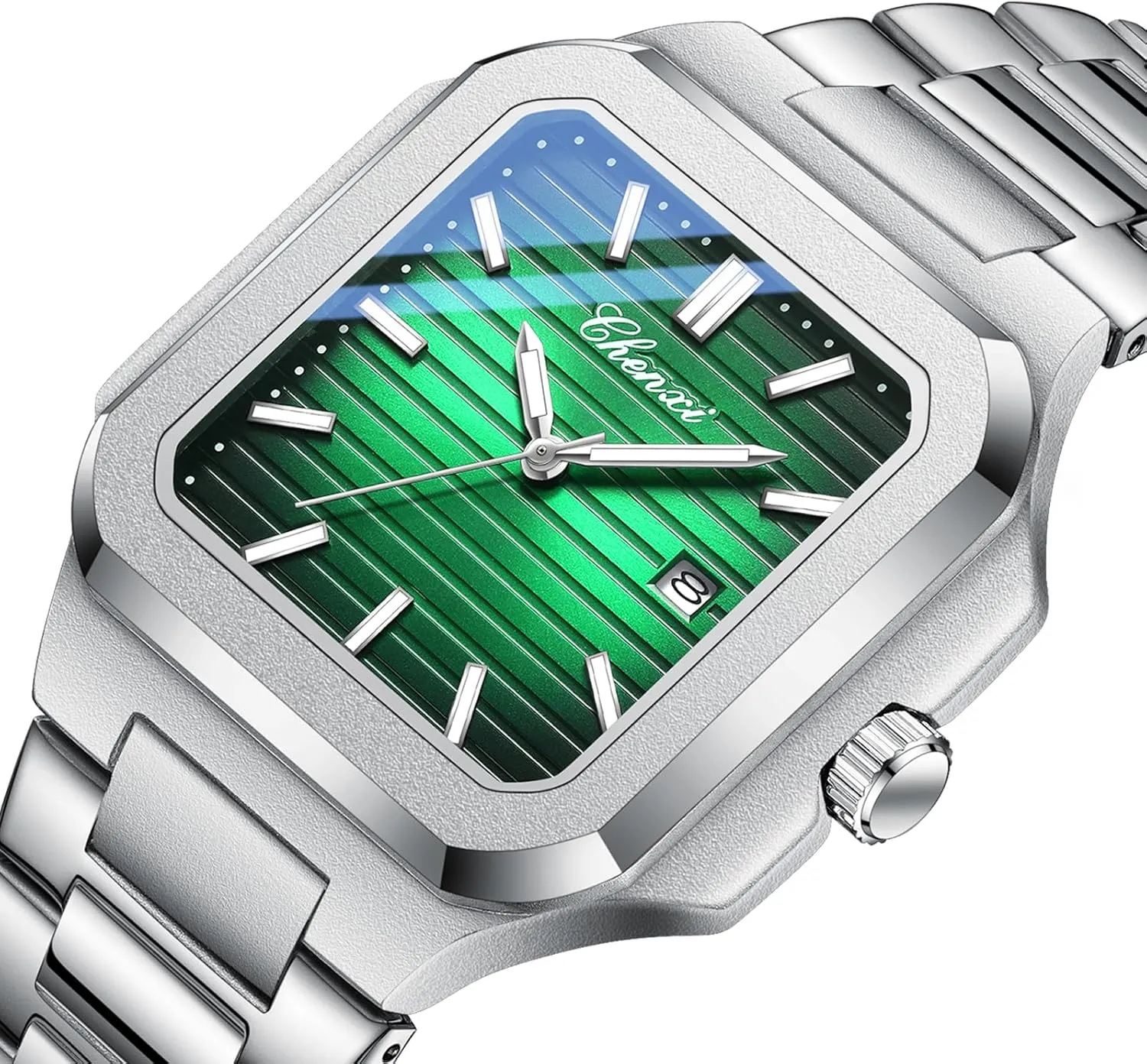 Dress Male Wristwatch Gosasa Classic Square Watches broadleaf for Men Silver Analog Quartz Luxury Men's Watch Stainless Steel Luminous Waterproof Casual Business Calendar 