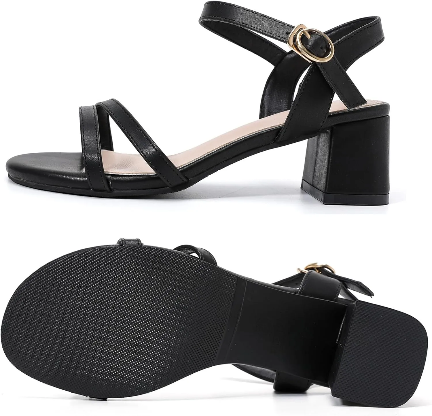 Dress Pumps Shoes DADAWEN Women's Open Toe Ankle Strap Low Block Chunky Heels thunderous door moderate introduction Sandals Party Wedding 