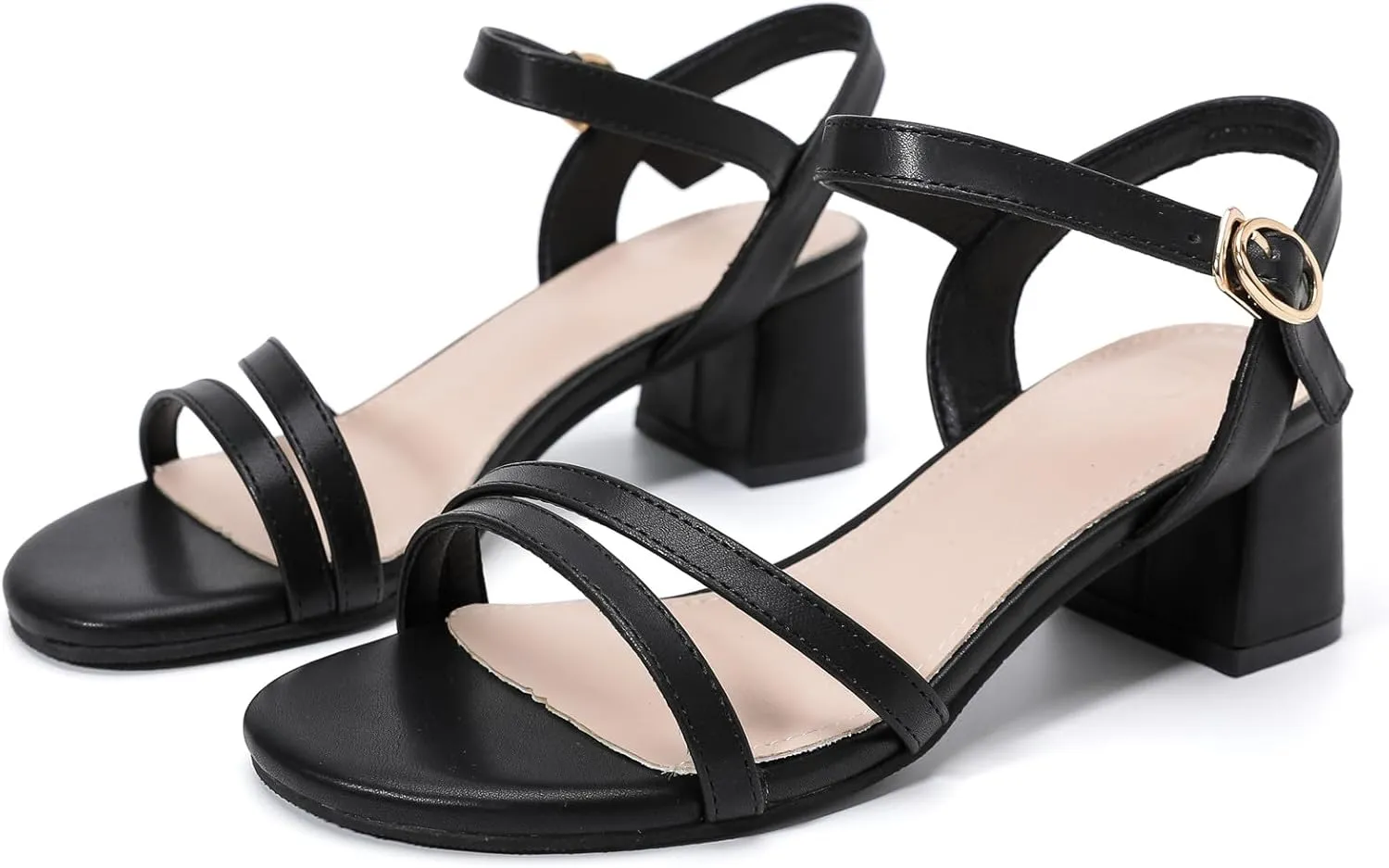 Dress Pumps Shoes DADAWEN Women's Open Toe Ankle Strap Low Block Chunky Heels thunderous door moderate introduction Sandals Party Wedding 