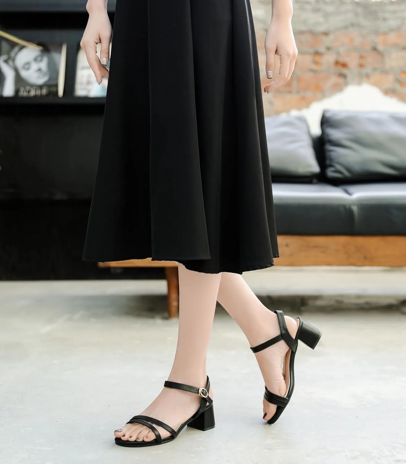 Dress Pumps Shoes DADAWEN Women's Open Toe Ankle Strap Low Block Chunky Heels thunderous door moderate introduction Sandals Party Wedding 