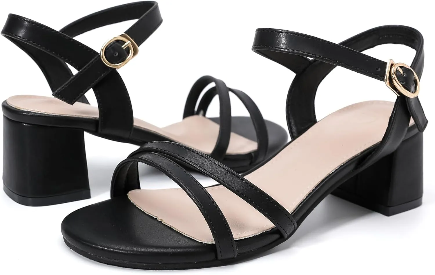 Dress Pumps Shoes DADAWEN Women's Open Toe Ankle Strap Low Block Chunky Heels thunderous door moderate introduction Sandals Party Wedding 