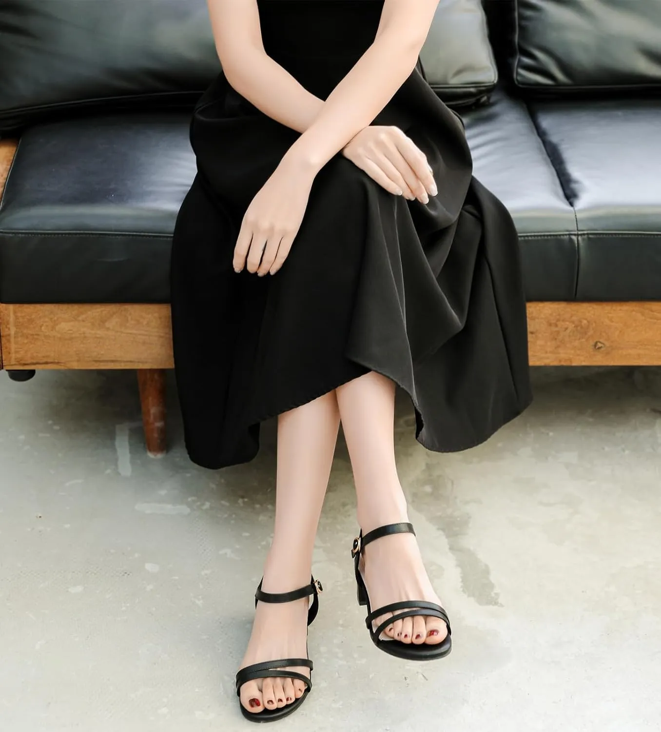 Dress Pumps Shoes DADAWEN Women's Open Toe Ankle Strap Low Block Chunky Heels thunderous door moderate introduction Sandals Party Wedding 