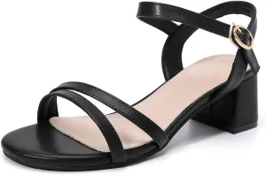 Dress Pumps Shoes DADAWEN Women's Open Toe Ankle Strap Low Block Chunky Heels thunderous door moderate introduction Sandals Party Wedding 