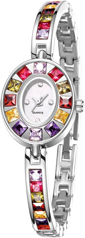 Dress Quartz Wrist Watch spectacle Waterproof Watch ADSBIAOYE Luxury Vintage Colorful Crystal Oval Watch Fashion Ladies Small Dial 