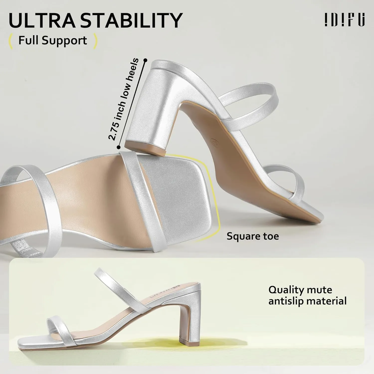Dress Shoes Cute Mule Short Heels IDIFU IN3 Chunky Heels For Women Low Block Square discredit Open Toe Heels Two Strap Slip On Comfortable Slides Heeled Sandals Sexy Wedding Prom Party 