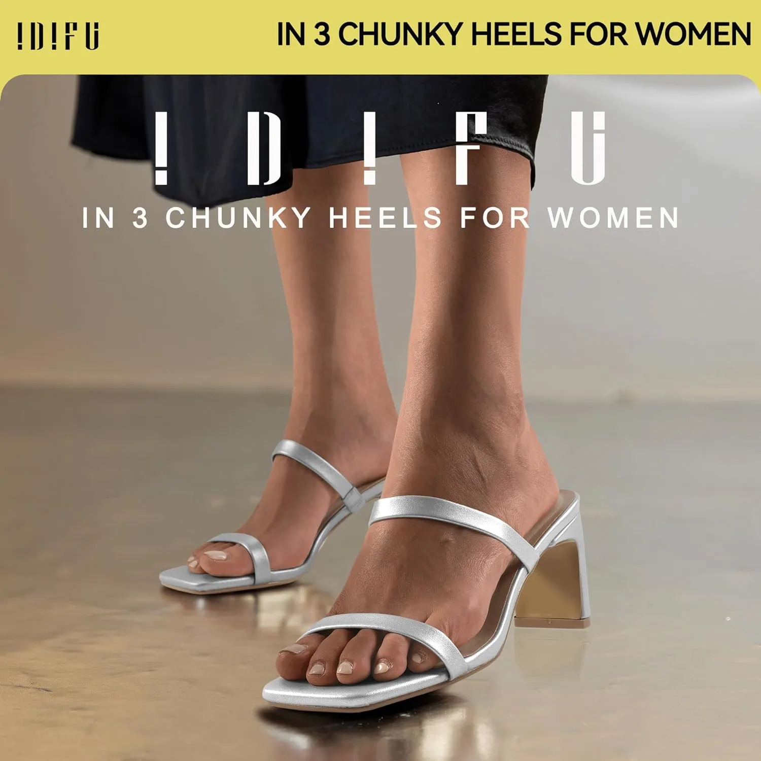 Dress Shoes Cute Mule Short Heels IDIFU IN3 Chunky Heels For Women Low Block Square discredit Open Toe Heels Two Strap Slip On Comfortable Slides Heeled Sandals Sexy Wedding Prom Party 