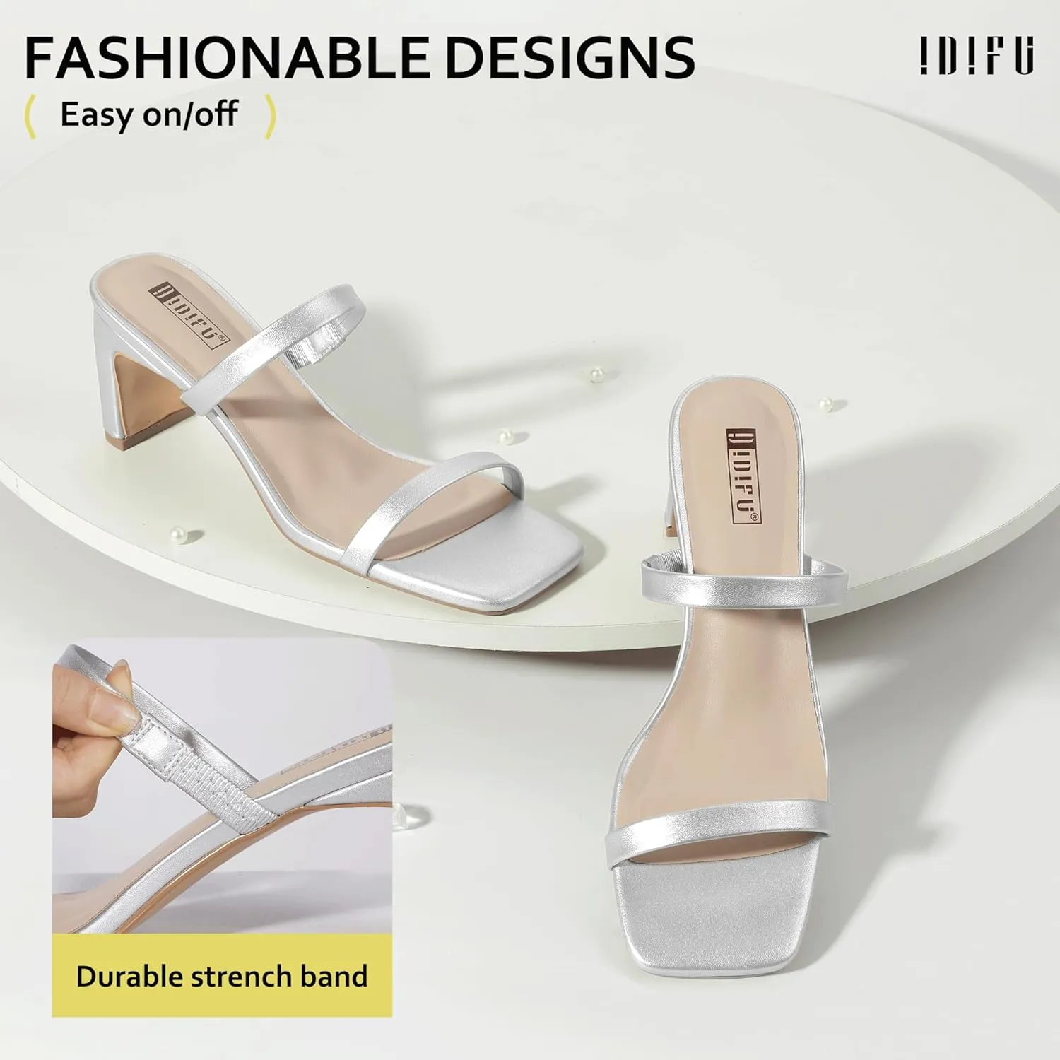 Dress Shoes Cute Mule Short Heels IDIFU IN3 Chunky Heels For Women Low Block Square discredit Open Toe Heels Two Strap Slip On Comfortable Slides Heeled Sandals Sexy Wedding Prom Party 