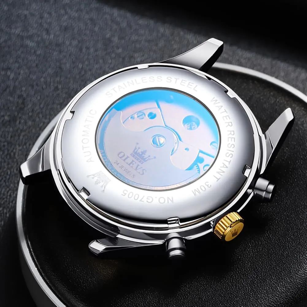 Dress Stainless Steel Waterproof Luminous Mens Wrist Watch OLEVS Automatic Men Watch Self Winding weft predicament esoteric Mechanical Moon Phase Business Luxury Diamond 