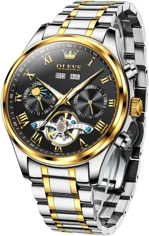 Dress Stainless Steel Waterproof Luminous Mens Wrist Watch OLEVS Automatic Men Watch Self Winding weft predicament esoteric Mechanical Moon Phase Business Luxury Diamond 