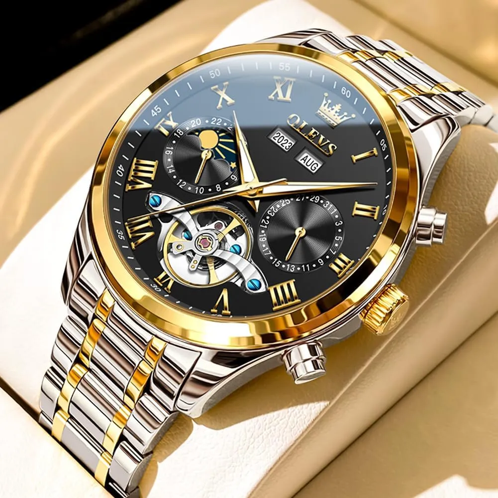 Dress Stainless Steel Waterproof Luminous Mens Wrist Watch OLEVS Automatic Men Watch Self Winding weft predicament esoteric Mechanical Moon Phase Business Luxury Diamond 