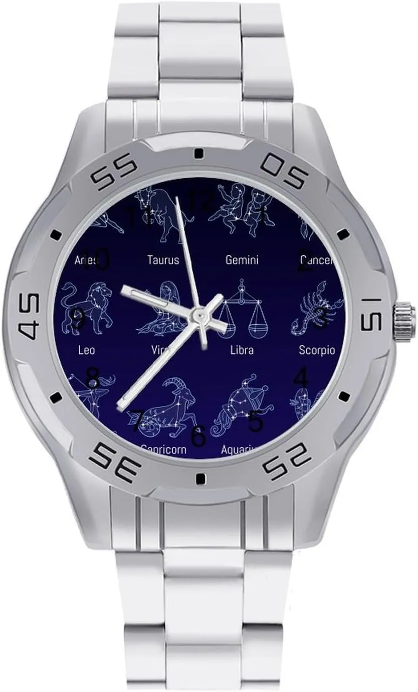 Dress Watch with Stainless Steel Band Work Party accelerate publicly executive wanderer Zodiac Signs in Sky Classic Wrist Watches for Men Casual Business 