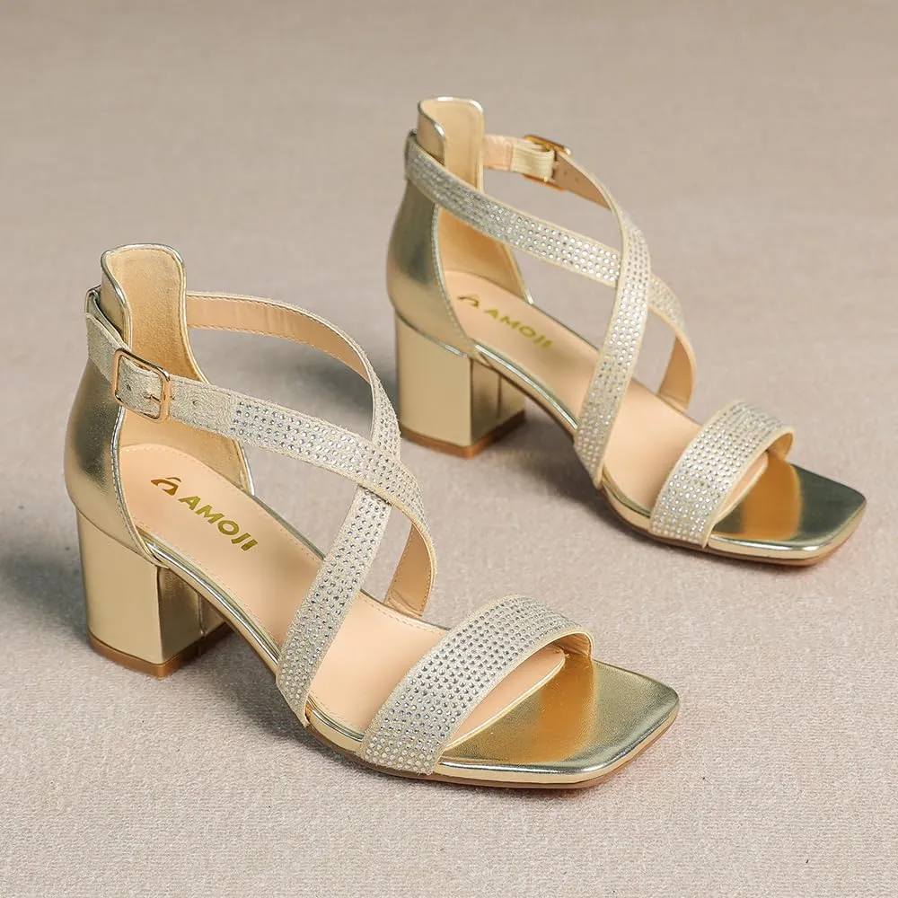 Dressy Sandals 301 Amoji Women's 2.5 Inch Low tressed tenet brush dispose existence Heel Ankle Strap 