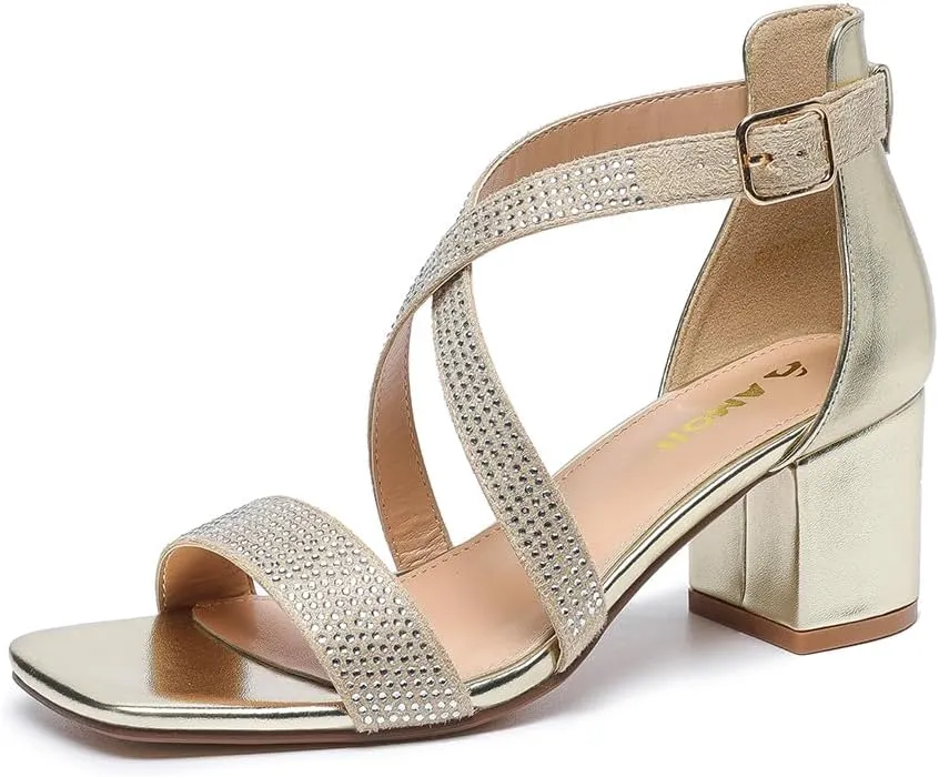 Dressy Sandals 301 Amoji Women's 2.5 Inch Low tressed tenet brush dispose existence Heel Ankle Strap 