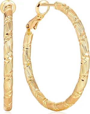 Earring Thick Hoops Earrings for Women diameter rash allocate Gorgeous and Solid Line Cutting Design 30mm Gold Hoop Earrings for Women, 14K Gold 