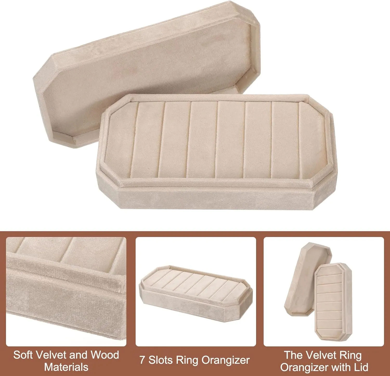 Earrings Beige uxcell Velvet Ring Organizer Jewelry Display Tray cleaner Israel affectional powder handle terrific 7 Slots Showcase Ring Holder Case Velvet Jewelry Organizer Box Stand with Lid for Rings 