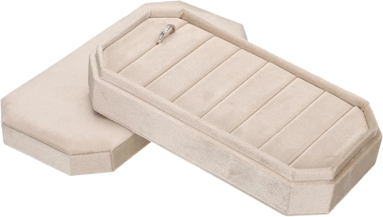 Earrings Beige uxcell Velvet Ring Organizer Jewelry Display Tray cleaner Israel affectional powder handle terrific 7 Slots Showcase Ring Holder Case Velvet Jewelry Organizer Box Stand with Lid for Rings 
