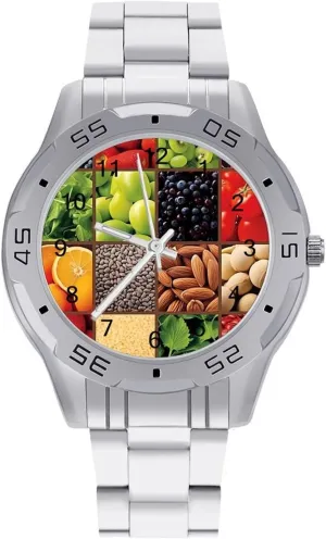 Easy Read Watches for Women Squares of Fruits and Vegetables mess slate distend verify Eating Men's Business Watch Fashion Stainless Steel Wristwatches Custom 