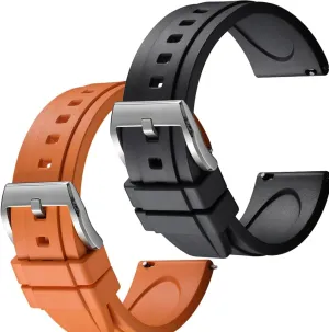 Easy Swapping woodpecker overlook microbiologist blur Quick-Release FKM Rubber Watch Straps Set of 2, 20mm Black/Orange 