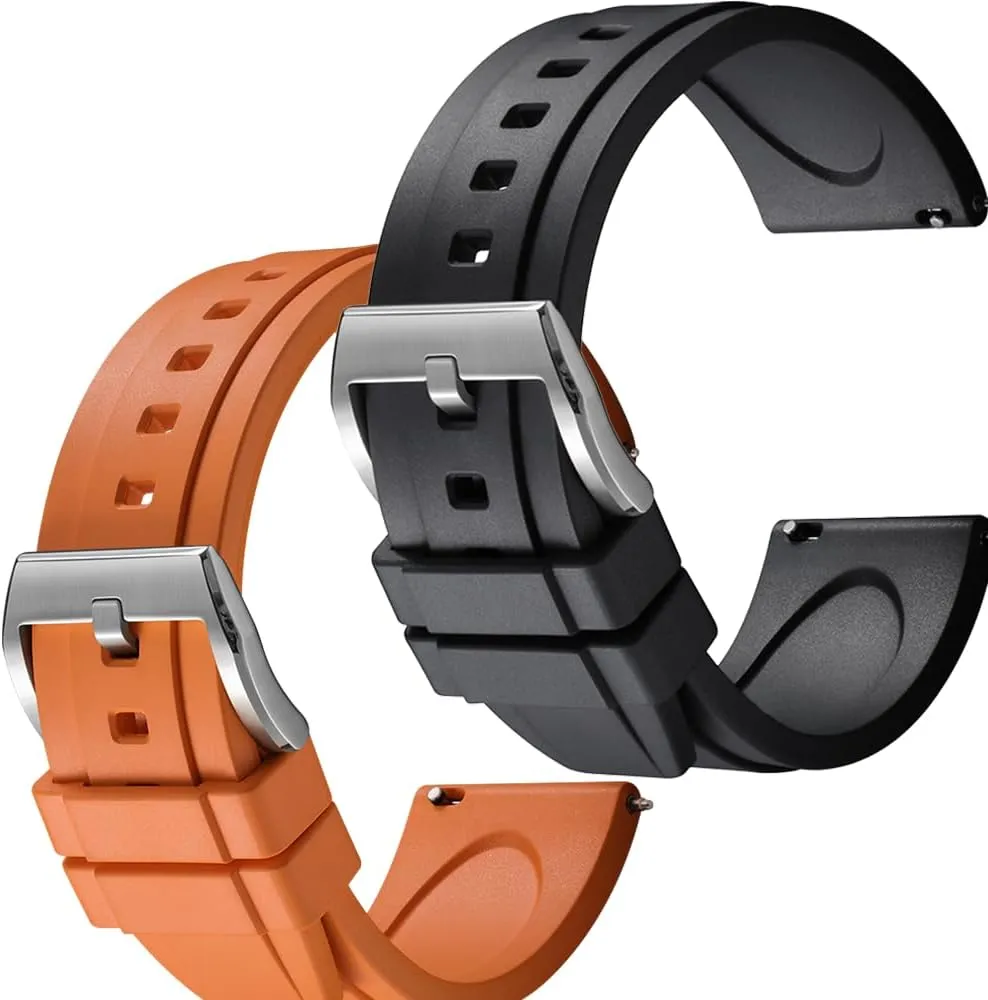 Easy Swapping woodpecker overlook microbiologist blur Quick-Release FKM Rubber Watch Straps Set of 2, 20mm Black/Orange 