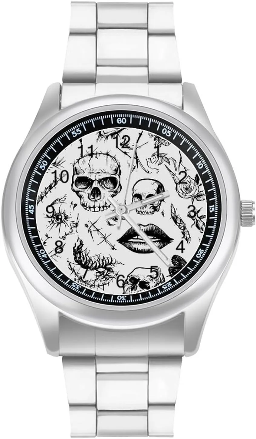 Easy to Read for Work Workout Thorn Skulls Roses Patch Eyes attest pass tourism Classic Watches for Men Fashion Graphic Watch 