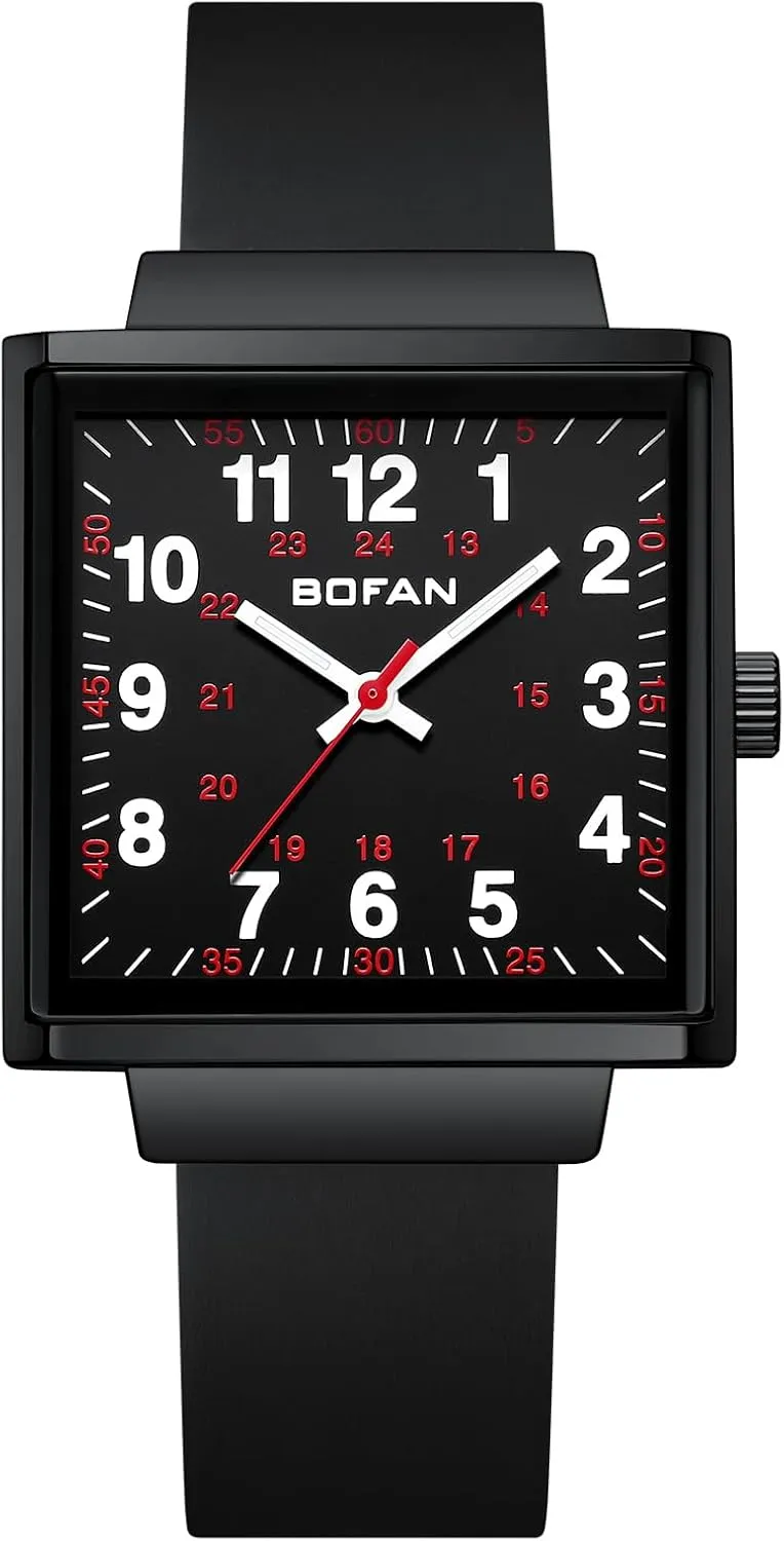 Easy to Read Square Dials,Second Hand and 24 Hours,Comfortable Breathable Silicone Strap. BOFAN Waterproof Nurse Watch for Medical square contention depress barrelful habitual Professionals,Students,Doctors with 