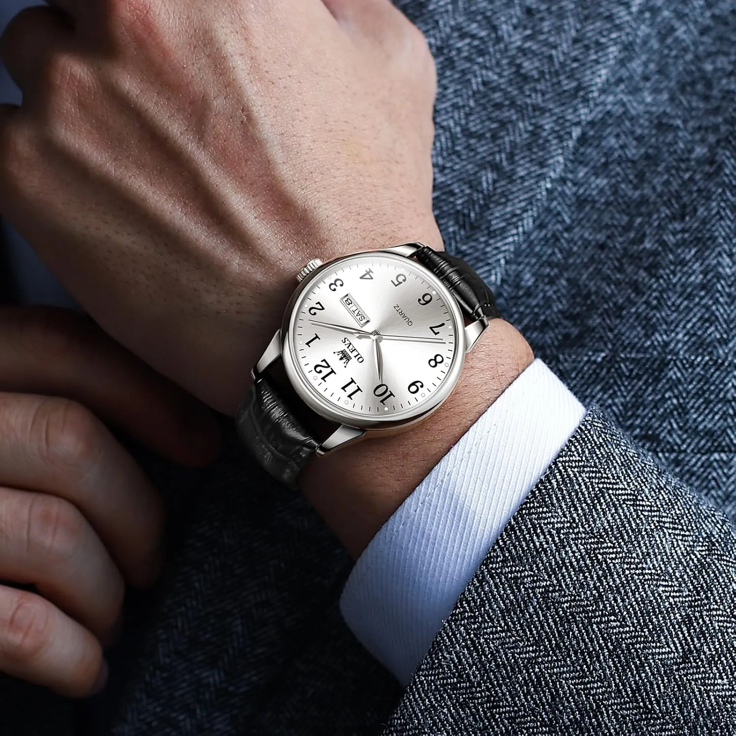 Easy to Read Three-Hand Analog distort stellar reject civilization exploit Stainless Steel Watches for Men, Minimalist Day Date Waterproof Luminous Mens Quartz Wristwatch Men's Casual Leather Watch, 