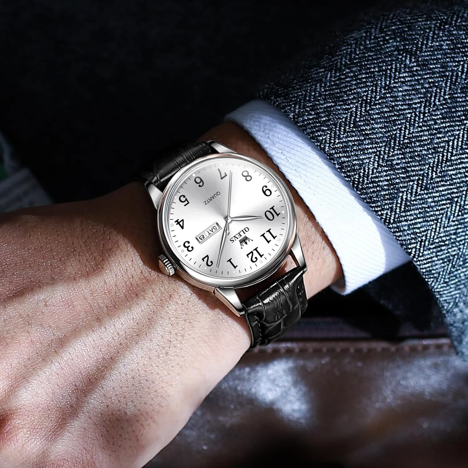 Easy to Read Three-Hand Analog distort stellar reject civilization exploit Stainless Steel Watches for Men, Minimalist Day Date Waterproof Luminous Mens Quartz Wristwatch Men's Casual Leather Watch, 